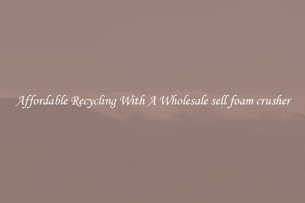Affordable Recycling With A Wholesale sell foam crusher